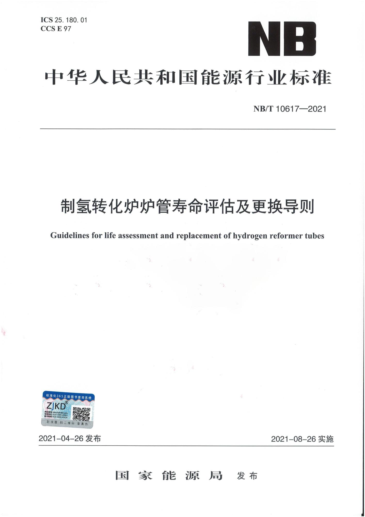 NB/T 10617-2021 制氢转化炉炉管寿命评估及更换导则资源截图