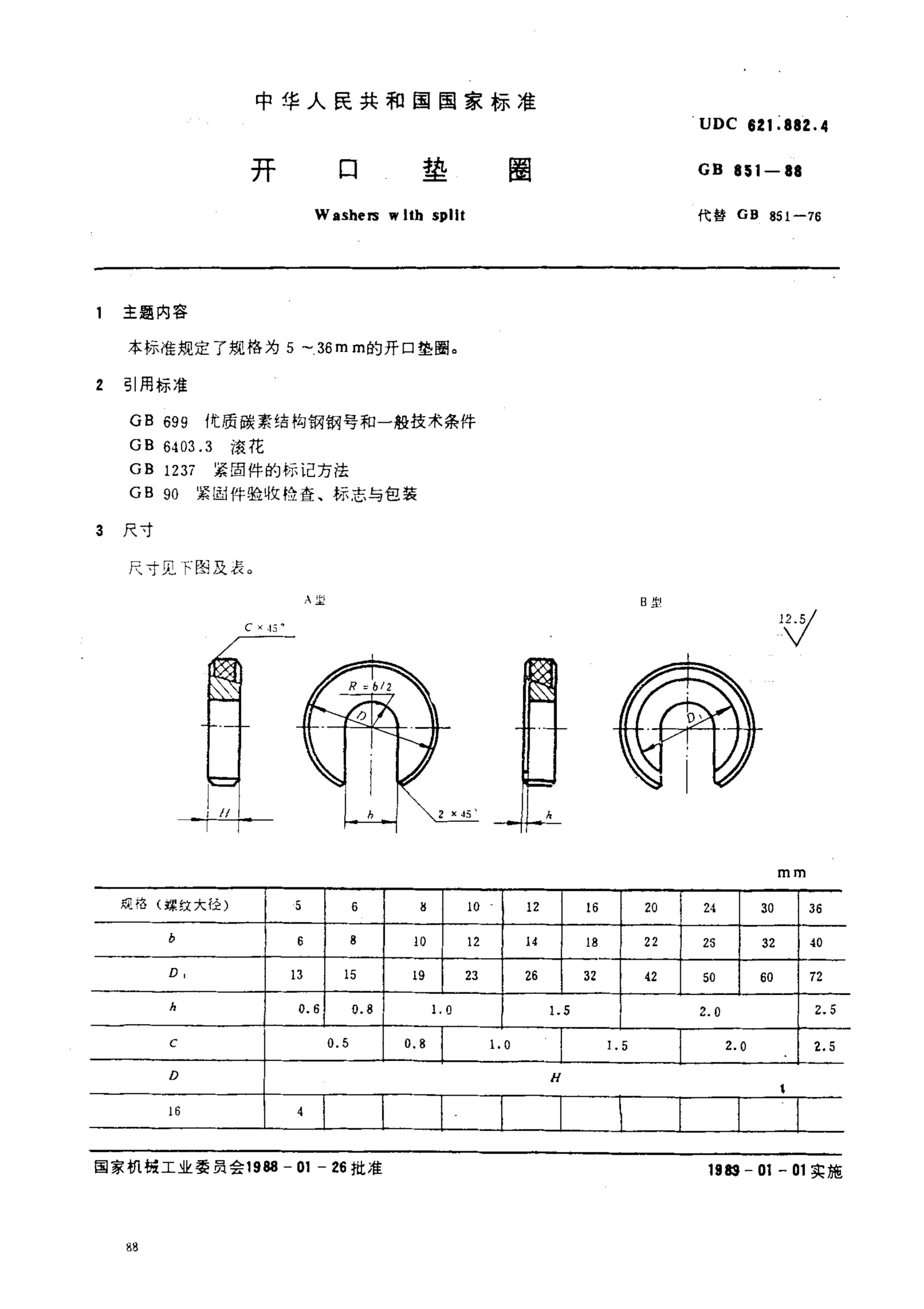 GB 851-1988 开口垫圈资源截图
