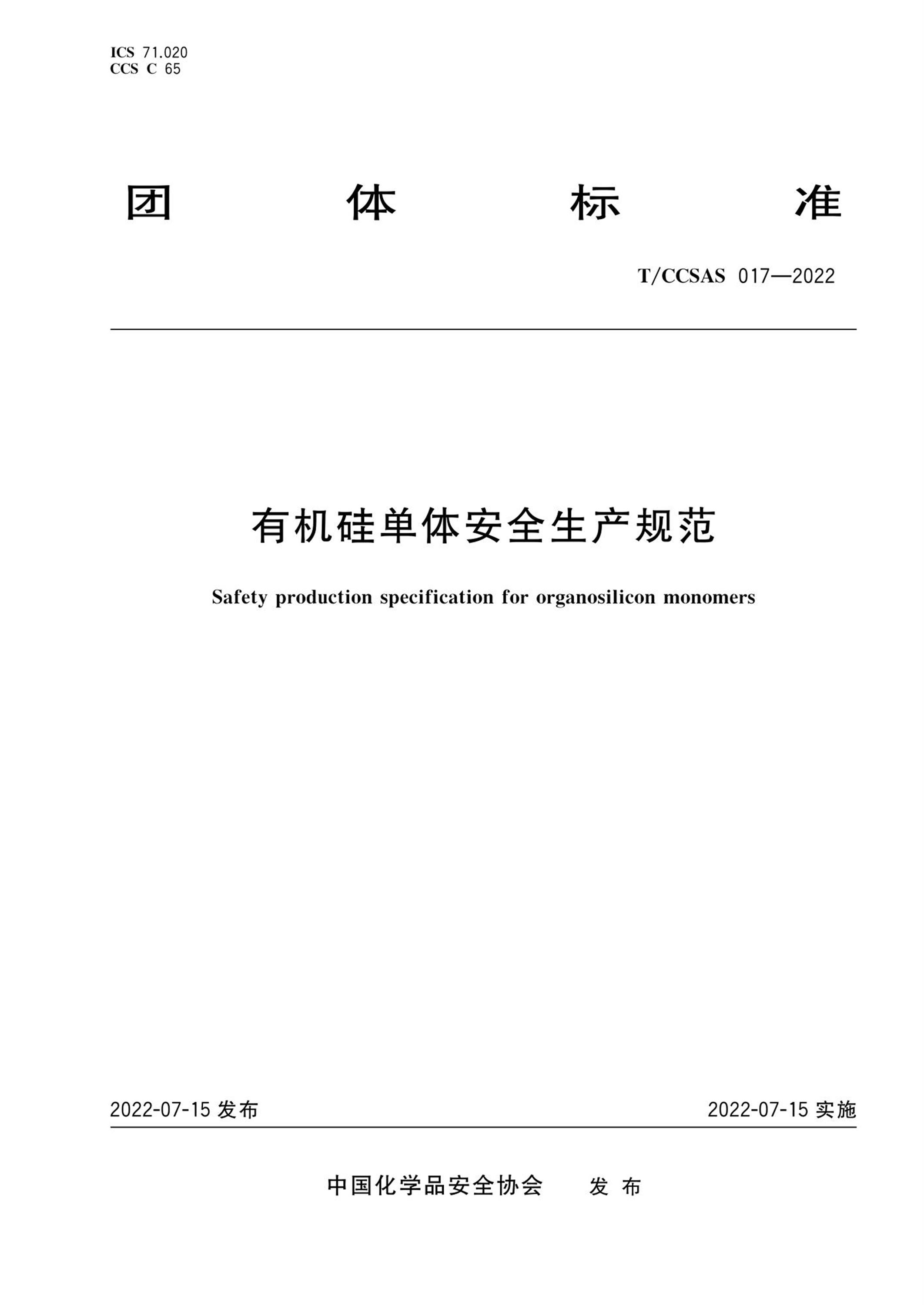 T/CCSAS 017-2022 有机硅单体安全生产规范资源截图
