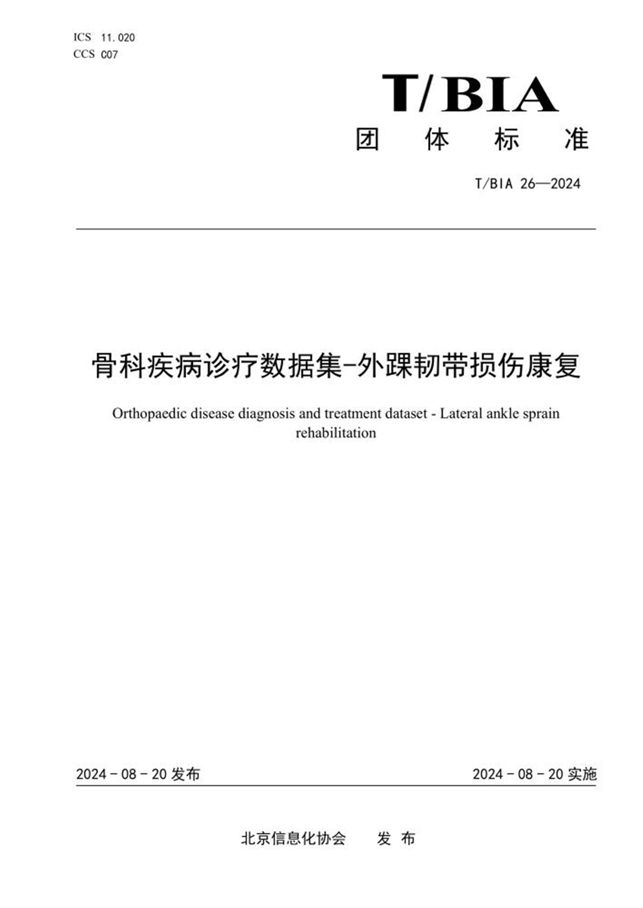 T/BIA 26-2024 骨科疾病诊疗数据集 -外踝韧带损伤康复资源截图