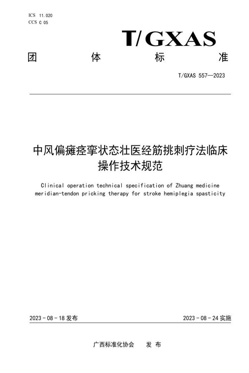 T/GXAS 557-2023 中风偏瘫痉挛状态壮医经筋挑刺疗法临床操作技术规范资源截图
