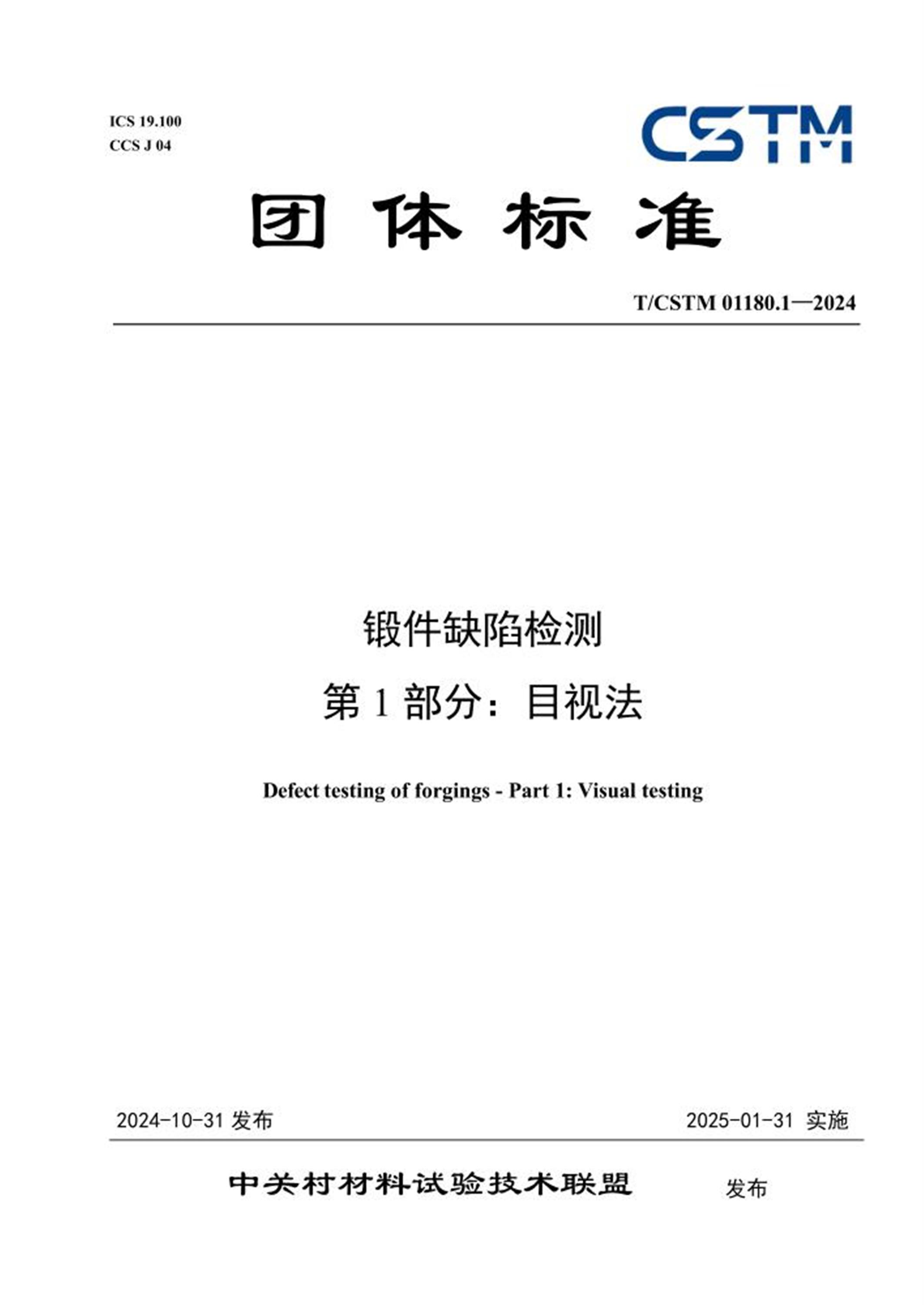 T/CSTM 01180.1-2024 锻件缺陷检测 第1部分：目视法资源截图