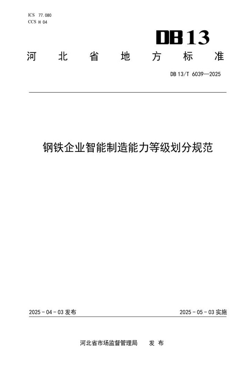 DB13/T 6039-2025 钢铁企业智能制造能力等级划分规范资源截图