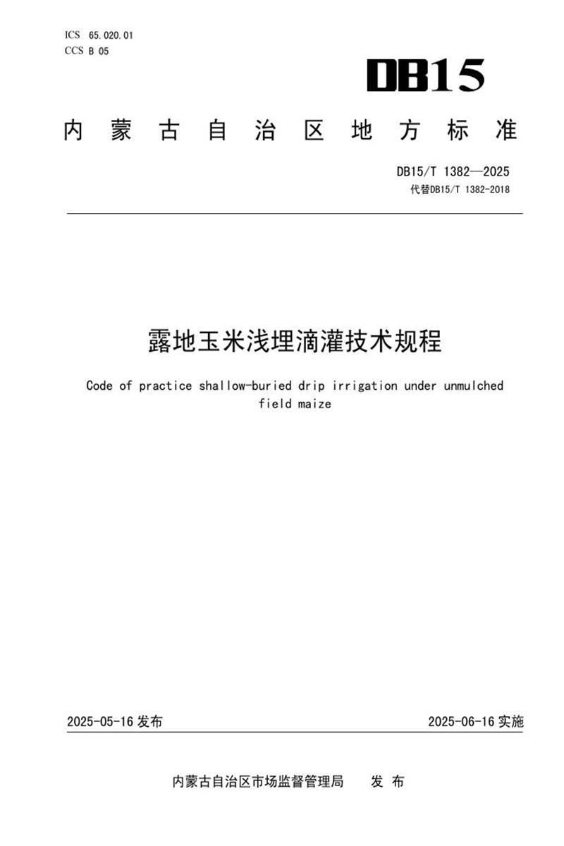 DB15/T 1382-2025 露地玉米浅埋滴灌技术规程资源截图
