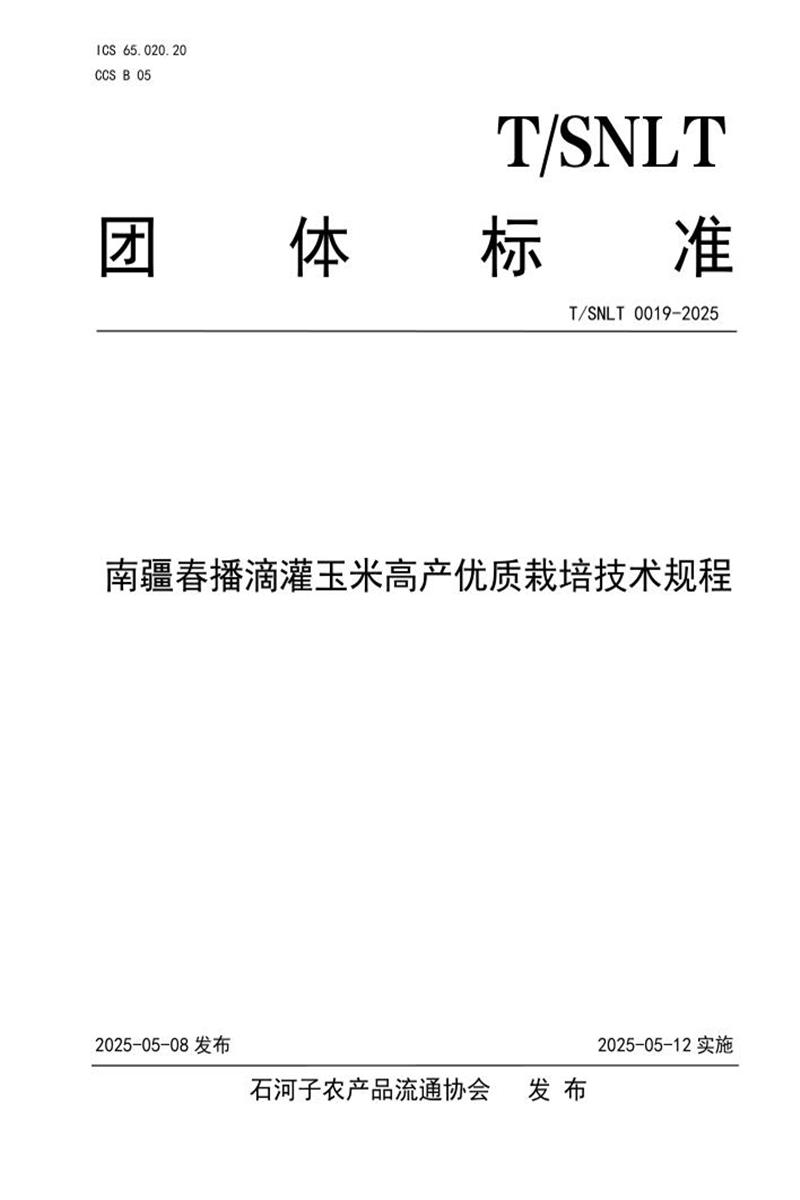 T/SNLT 0019-2025 南疆春播滴灌玉米高产优质栽培技术规程资源截图