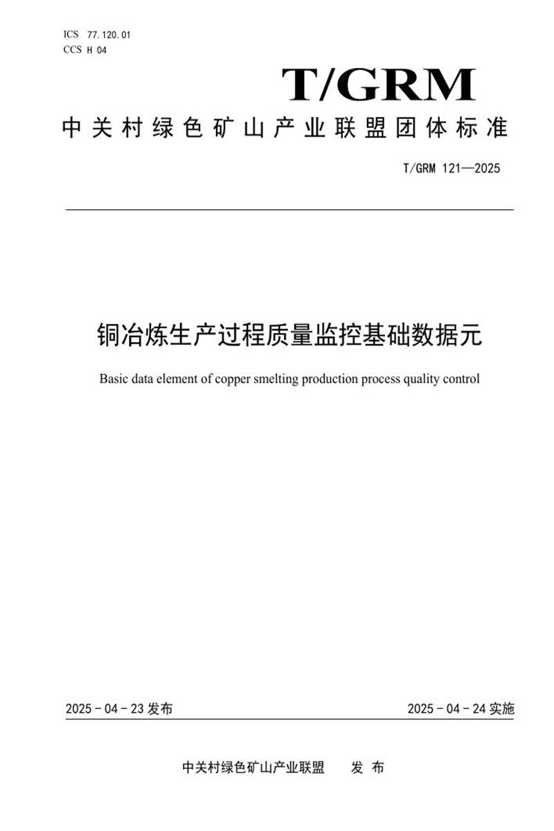 T/GRM 121-2025 铜冶炼生产过程质量监控基础数据元资源截图