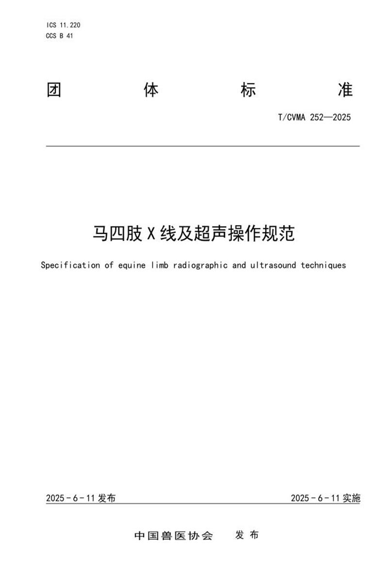 T/CVMA 252-2025 马四肢X线及超声操作规范资源截图