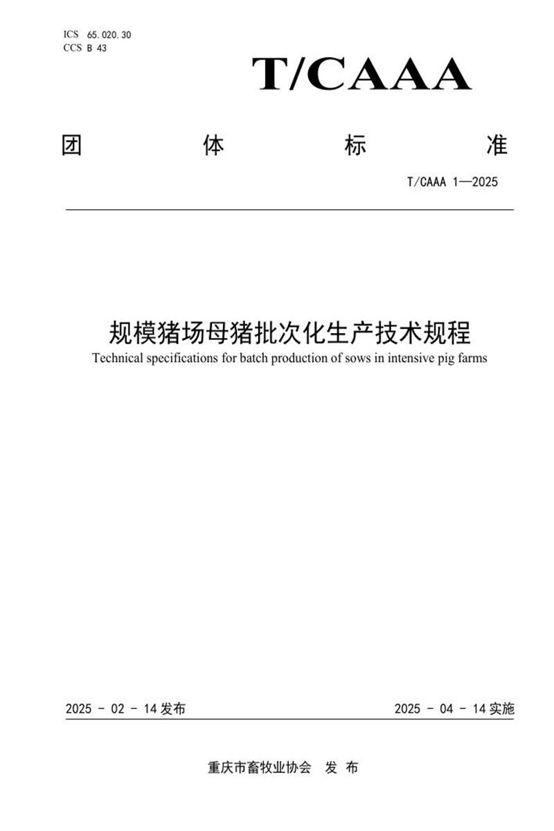 T/CQAAA 1-2025 规模猪场母猪批次化生产技术规程资源截图