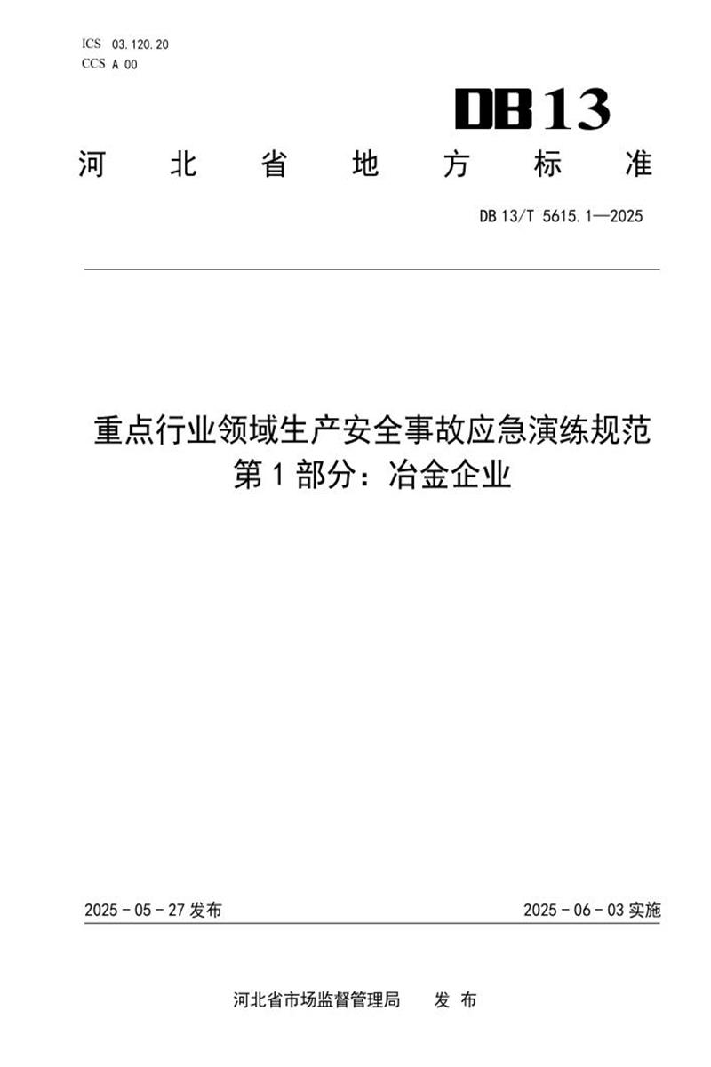 DB13/T 5615.1-2025 重点行业领域生产安全事故应急演练规范 第1部分：冶金企业资源截图