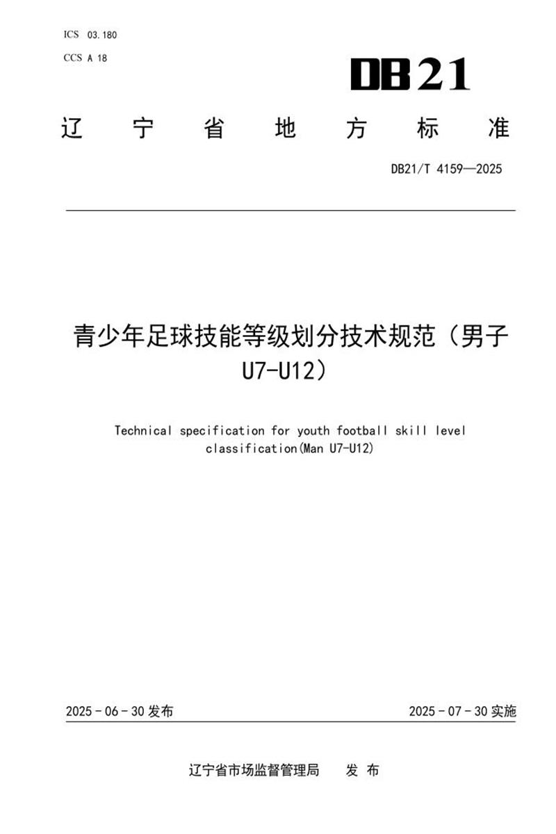 DB21/T 4159-2025 青少年足球技能等级划分技术规范（男子U7—U12）资源截图