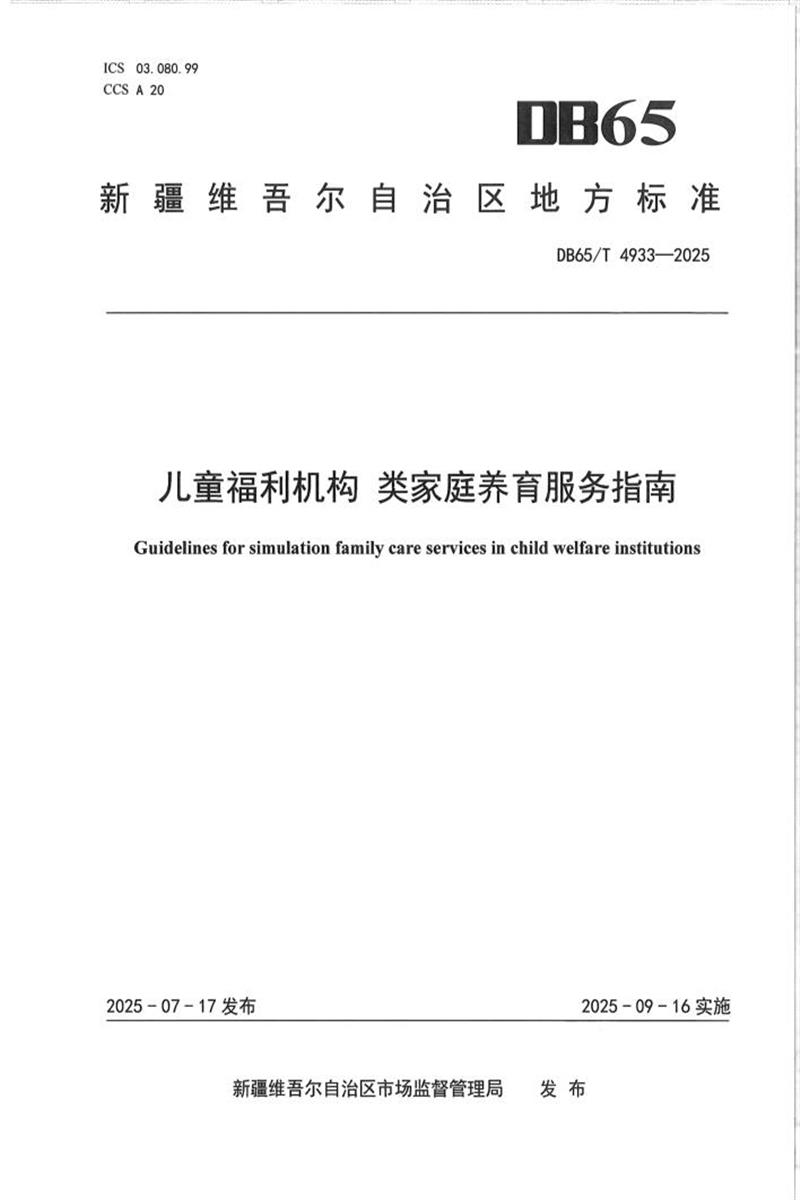 DB65/T 4933-2025 儿童福利机构 类家庭养育服务指南资源截图