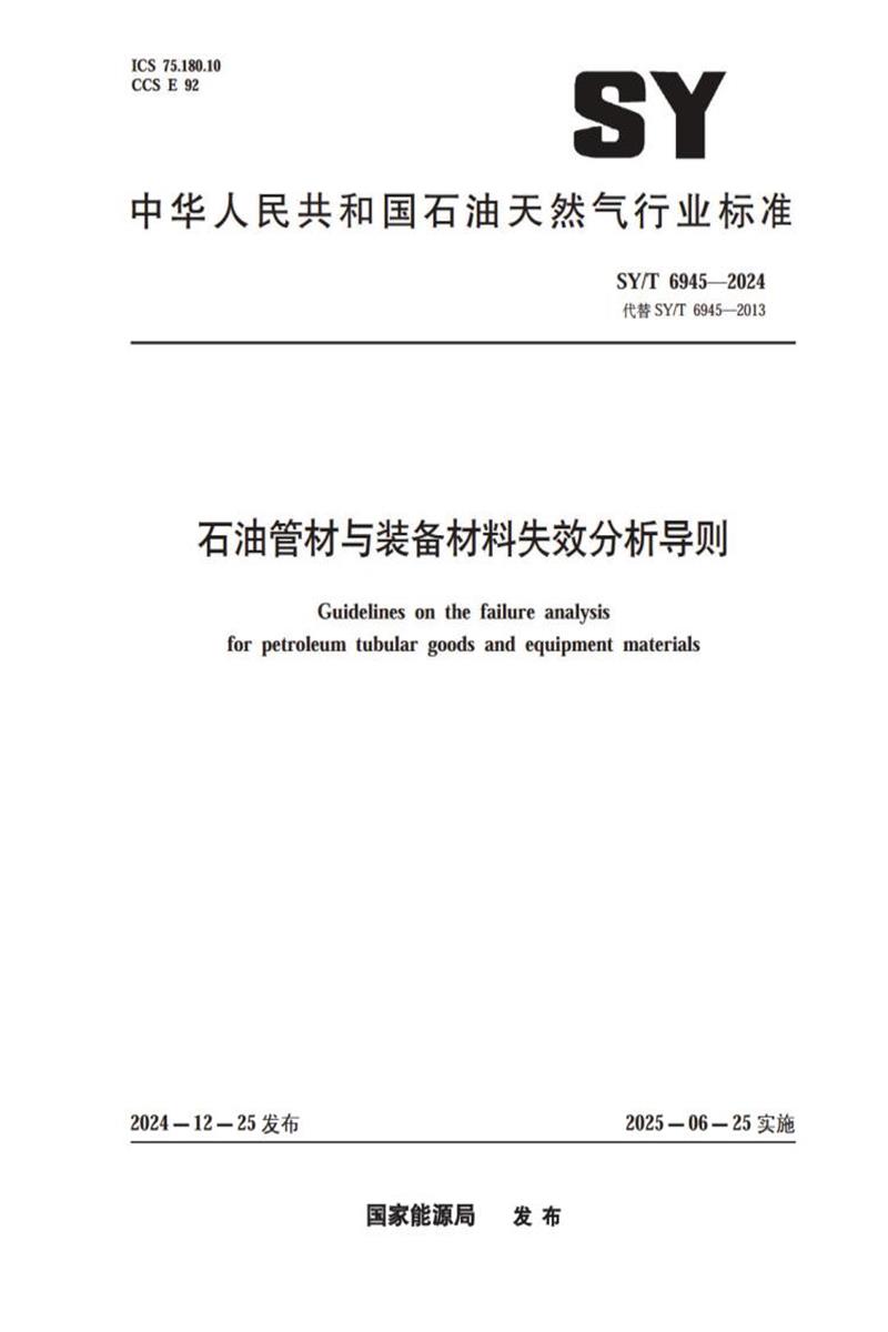 SY/T 6945-2024 石油管材与装备材料失效分析导则 标准封面