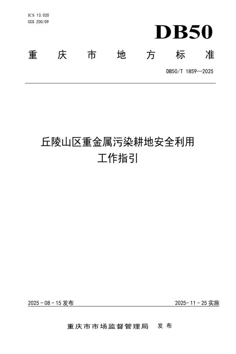 DB50/T 1859-2025 丘陵山区重金属污染耕地安全利用工作指引资源截图