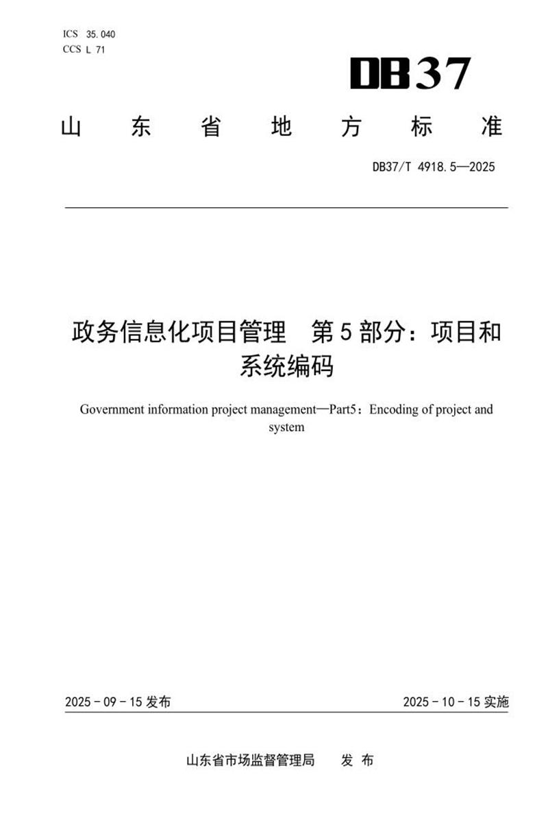 DB37/T 4918.5-2025 政务信息化项目管理 第5部分：项目和系统编码资源截图