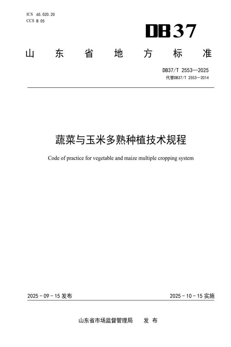 DB37/T 2553-2025 蔬菜与玉米多熟种植技术规程资源截图