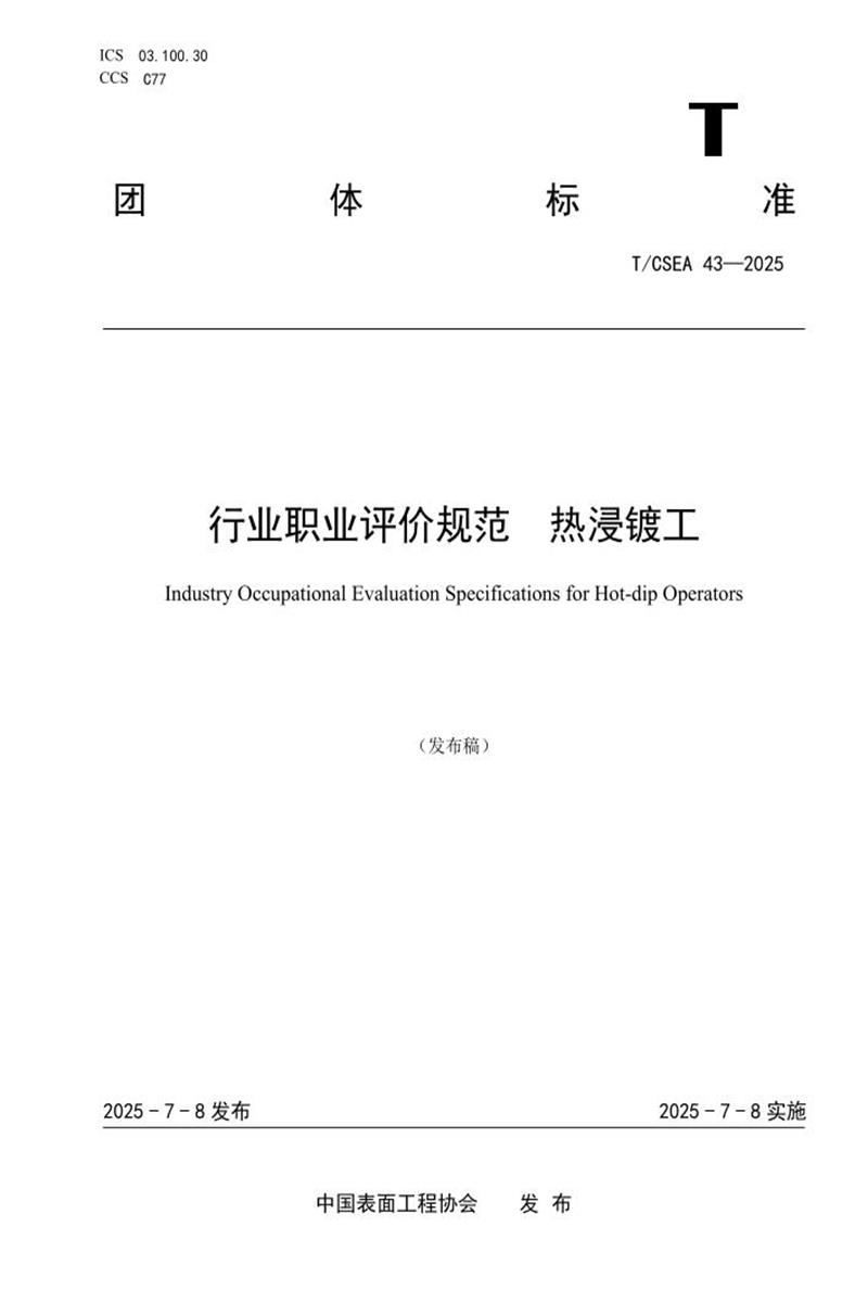T/CSEA 43-2025 行业职业评价规范 热浸镀工资源截图