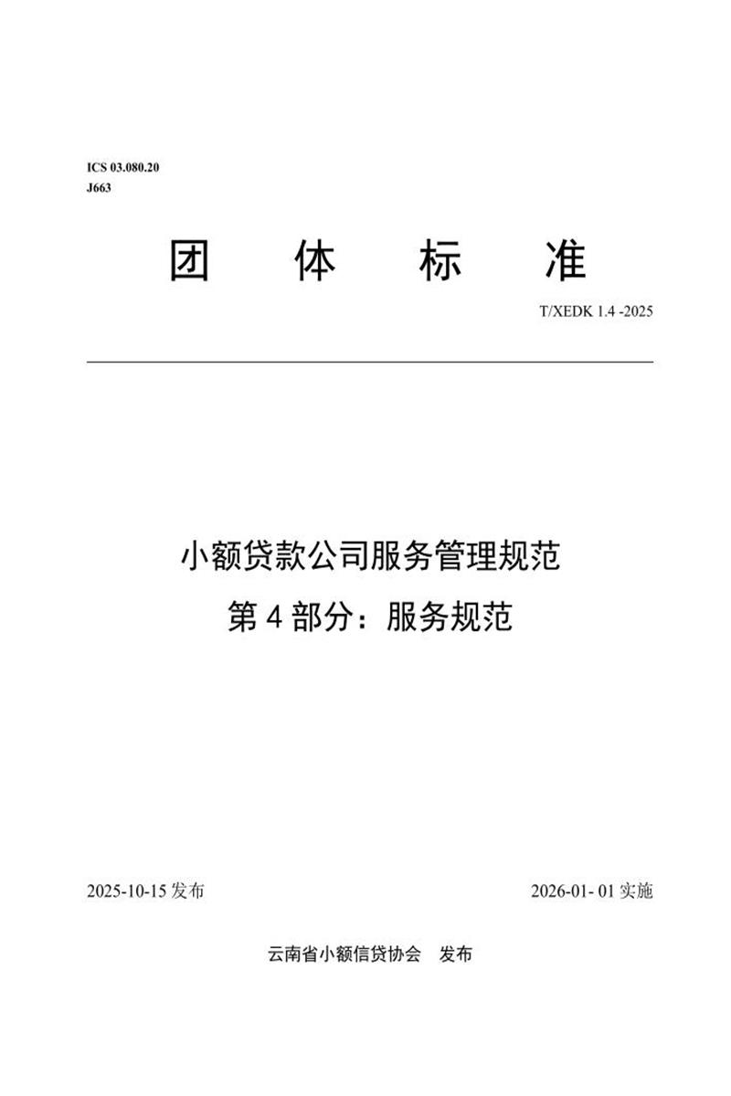 T/XEDK 1.4-2025 小额贷款公司服务管理规范 第4部分：服务规范资源截图