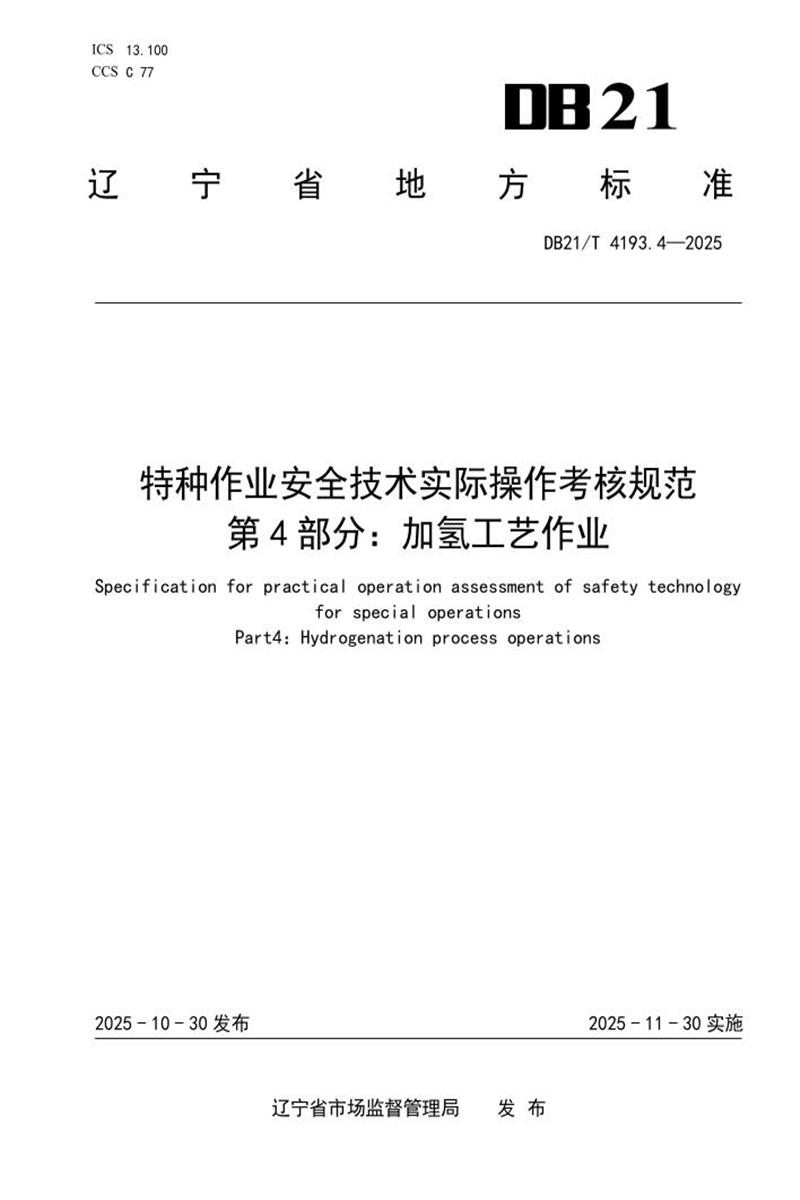 DB21/T 4193.4-2025 特种作业安全技术实际操作考核规范 第4部分：加氢工艺作业资源截图