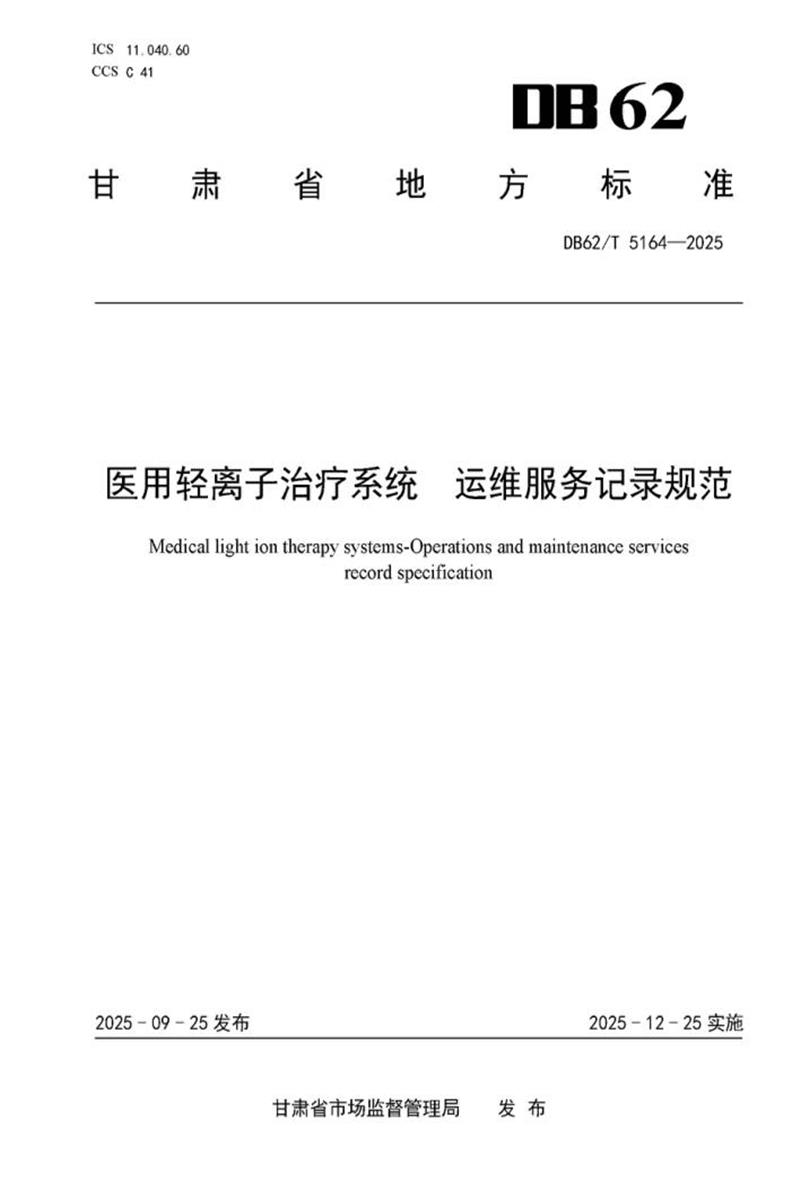 DB62/T 5164-2025 医用轻离子治疗系统 运维服务记录规范资源截图