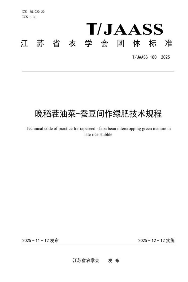 T/JAASS 180-2025 晚稻茬油菜-蚕豆间作绿肥技术规程资源截图