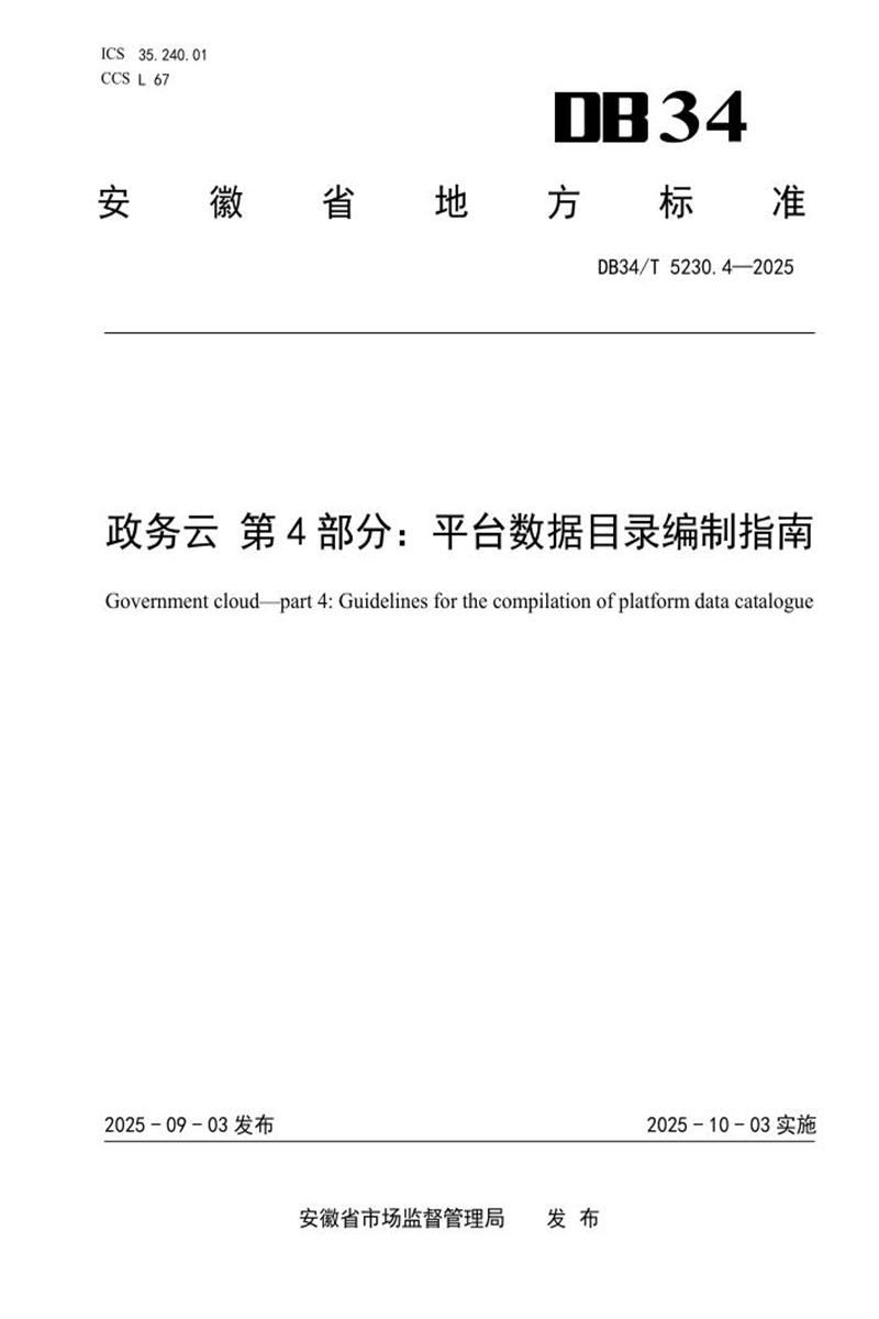 DB34/T 5230.4-2025 政务云 第4部分：平台数据目录编制指南资源截图