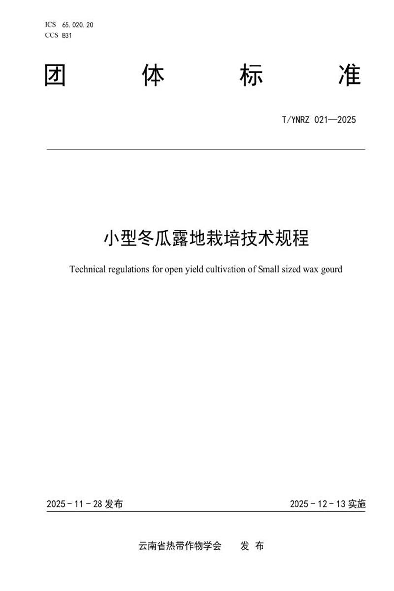 T/YNRZ 021-2025 小型冬瓜露地栽培技术规程资源截图