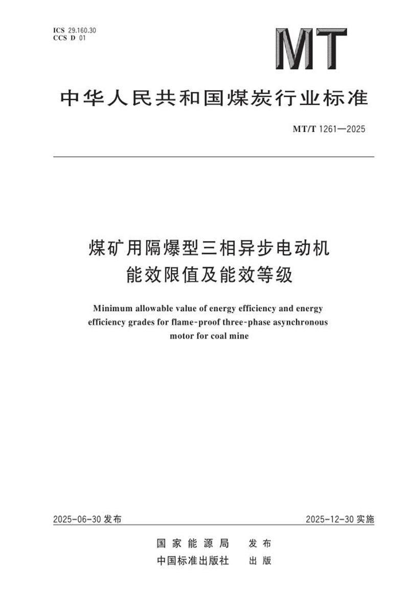 MT/T 1261-2025 煤矿用隔爆型三相异步电动机能效限制及能效等级 标准封面