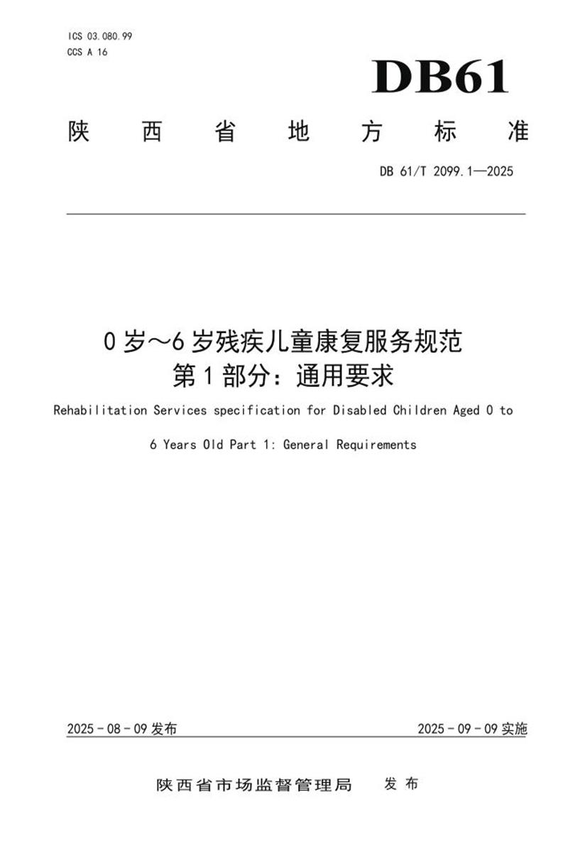 DB61/T 2099.1-2025 0岁～6岁残疾儿童康复服务规范 第1部分：通用要求资源截图