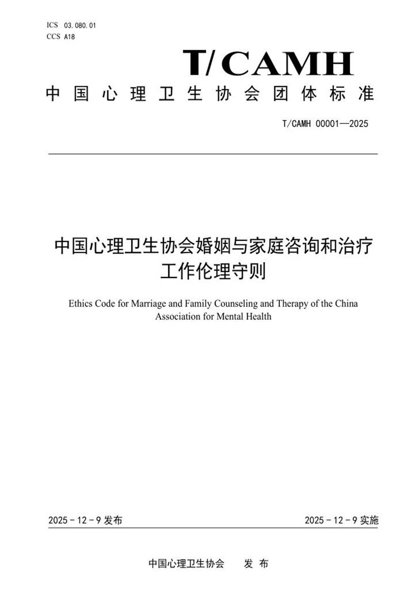 T/CAMH 00001-2025 中国心理卫生协会婚姻与家庭咨询和治疗工作伦理守则资源截图