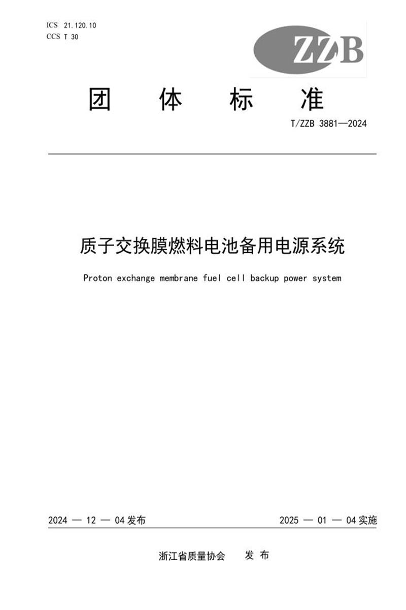 T/ZZB 3881-2024 质子交换膜燃料电池备用电源系统资源截图