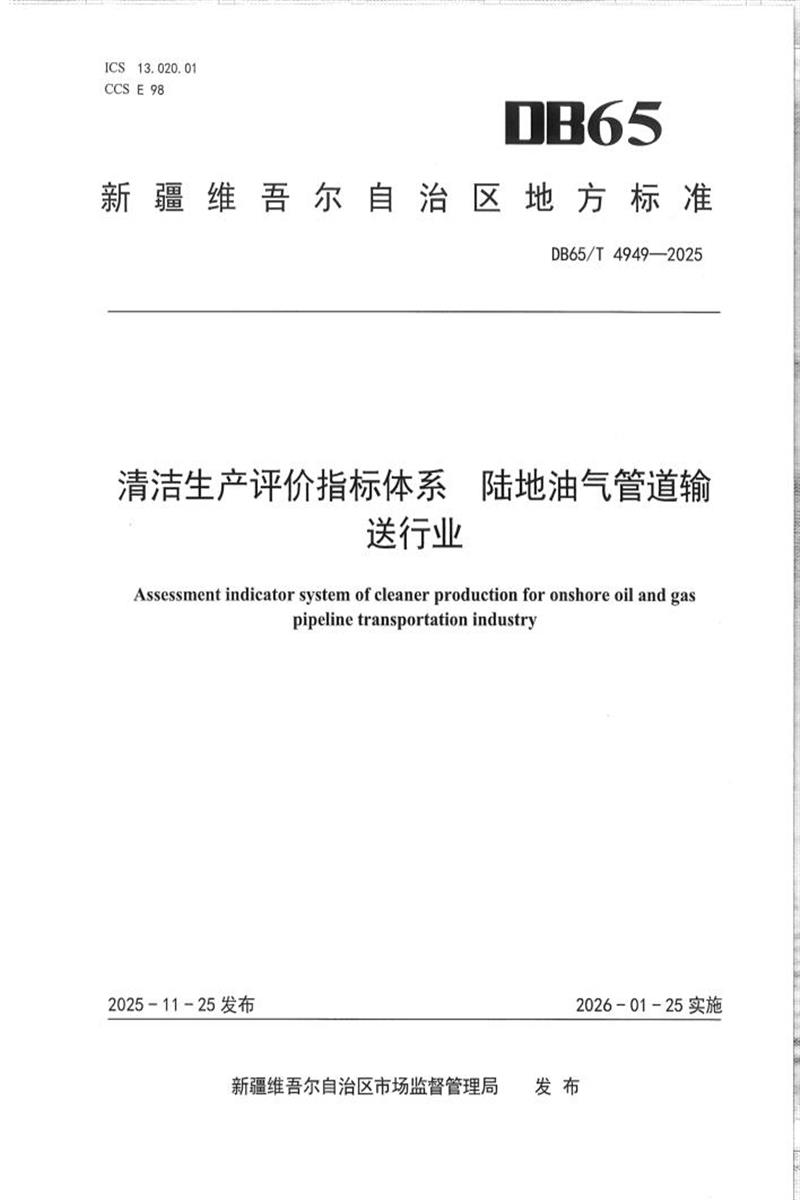 DB65/T 4949-2025 清洁生产评价指标体系 陆地油气管道输送行业资源截图