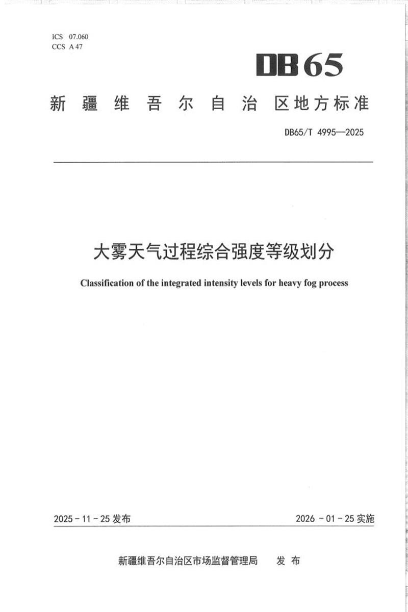 DB65/T 4995-2025 大雾天气过程综合强度等级划分资源截图