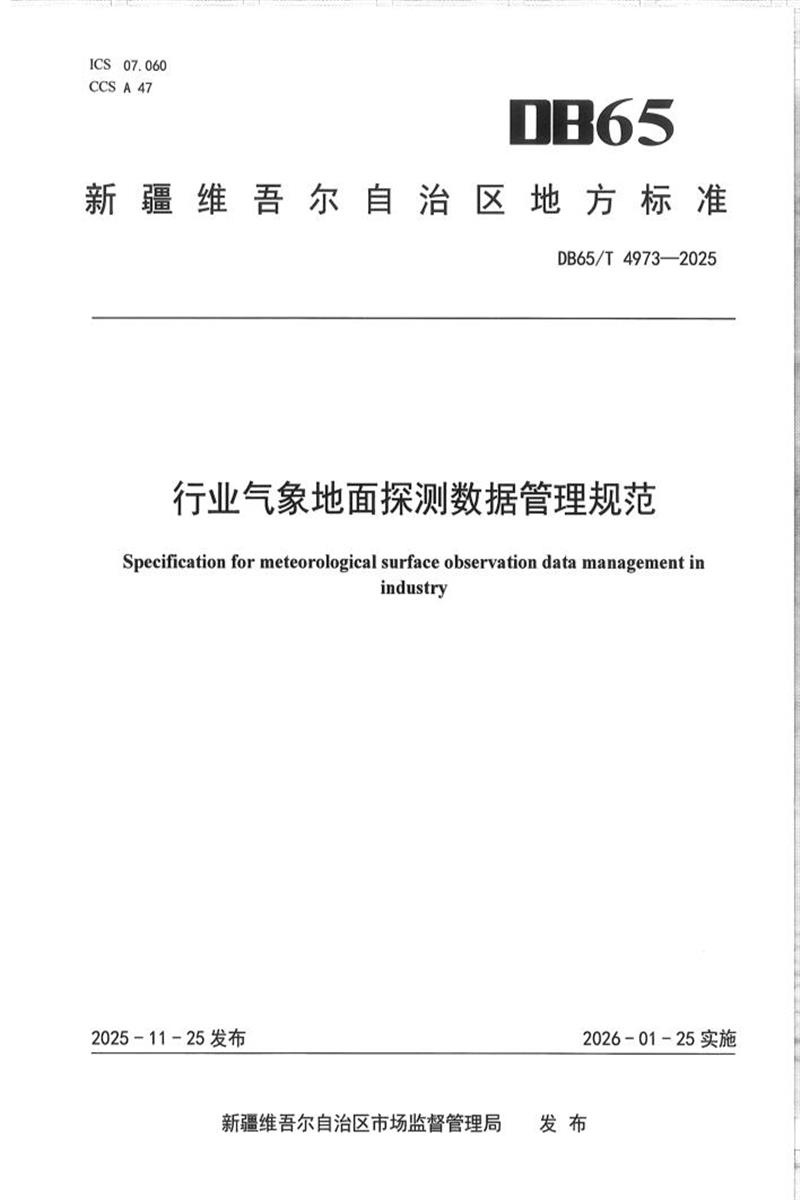 DB65/T 4973-2025 行业气象地面探测数据管理规范资源截图
