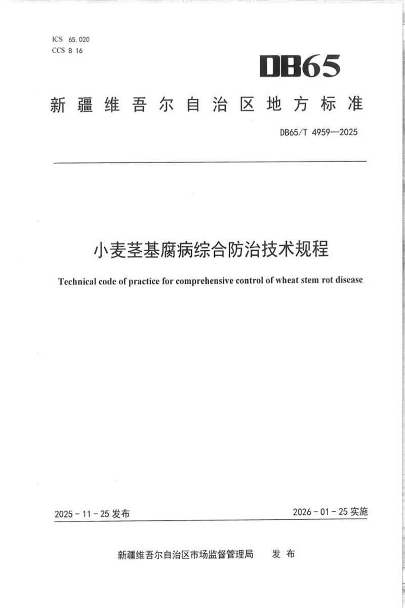 DB65/T 4959-2025 小麦茎基腐病综合防治技术规程资源截图