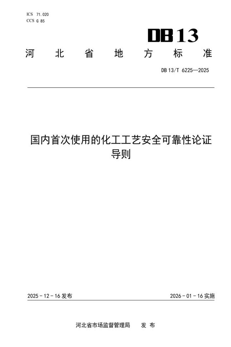 DB13/T 6225-2025 国内首次使用的化工工艺安全可靠性论证导则资源截图