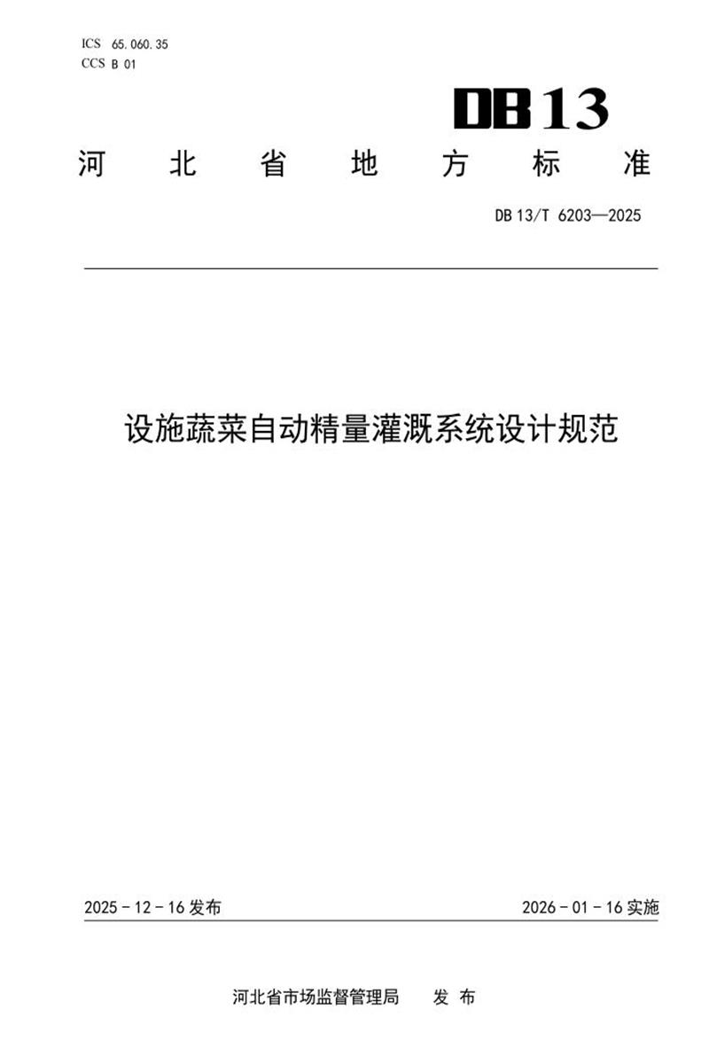 DB13/T 6203-2025 设施蔬菜自动精量灌溉系统设计规范资源截图