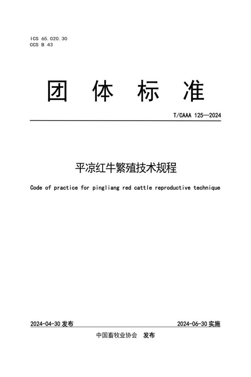 T/CAAA 125-2024 平凉红牛繁殖技术规程资源截图