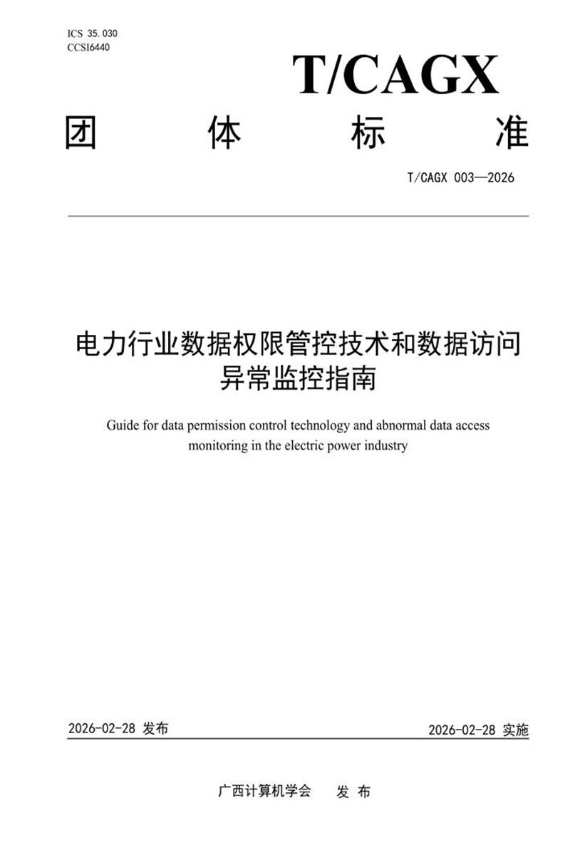 T/CAGX 003-2026 电力行业数据权限管控技术和数据访问异常监控指南资源截图