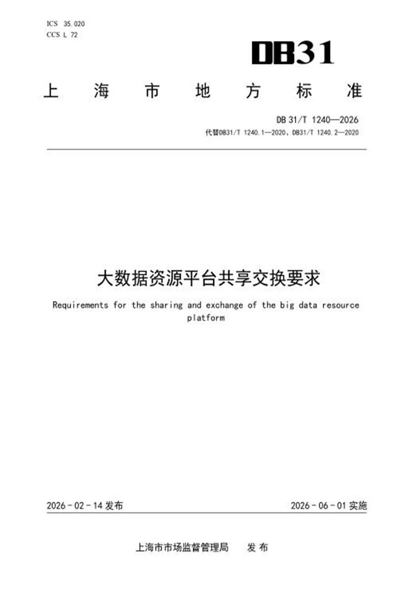 DB31/T 1240-2026 大数据资源平台共享交换要求资源截图