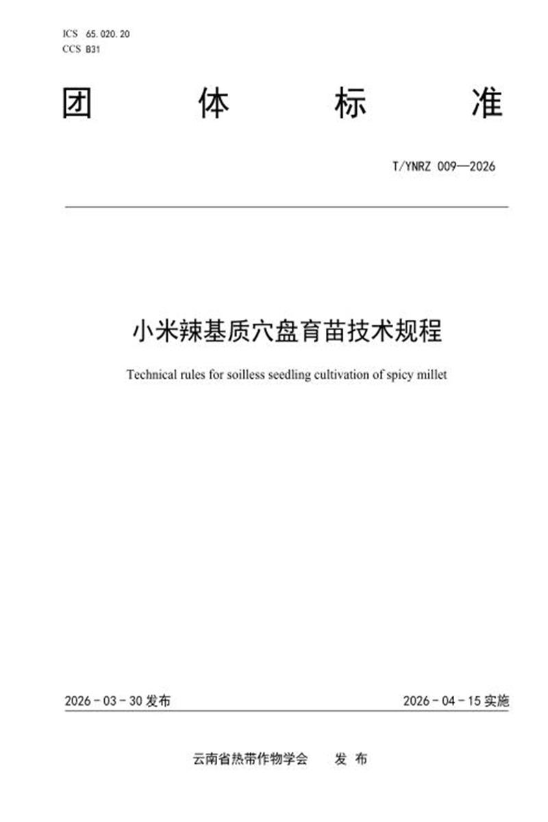 T/YNRZ 009-2026 小米辣基质穴盘育苗技术规程资源截图