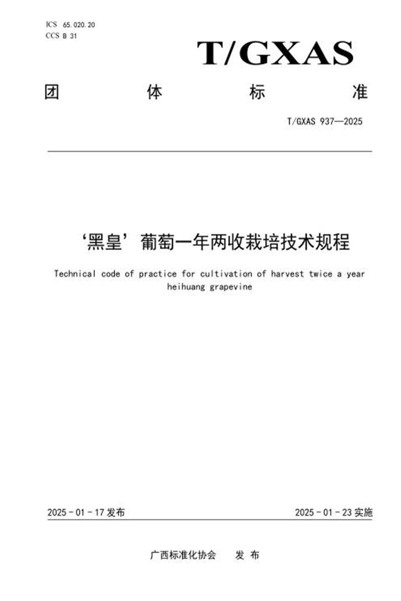 T/GXAS 937-2025 ‘黑皇’葡萄一年两收栽培技术规程资源截图