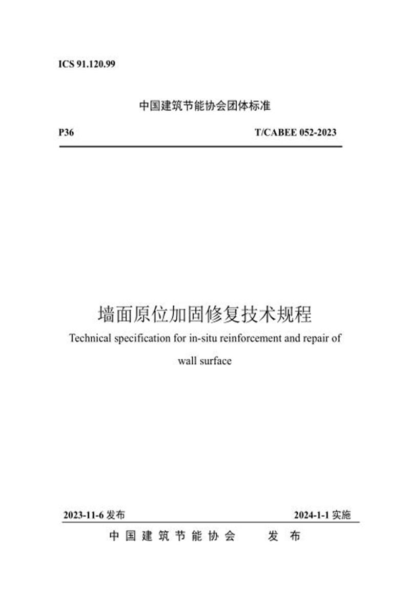 T/CABEE 052-2023 墙面原位加固修复技术规程资源截图
