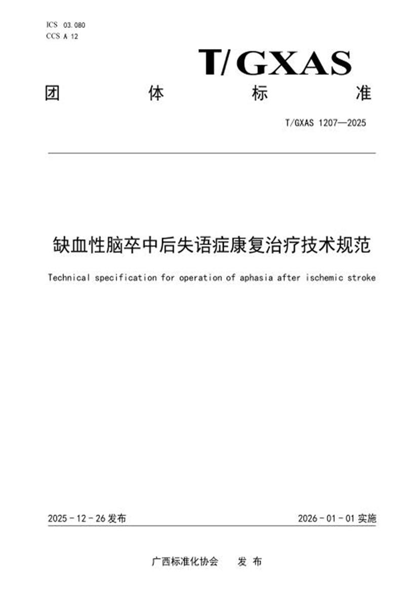 T/GXAS 1207-2025 缺血性脑卒中后失语症康复治疗技术规范资源截图