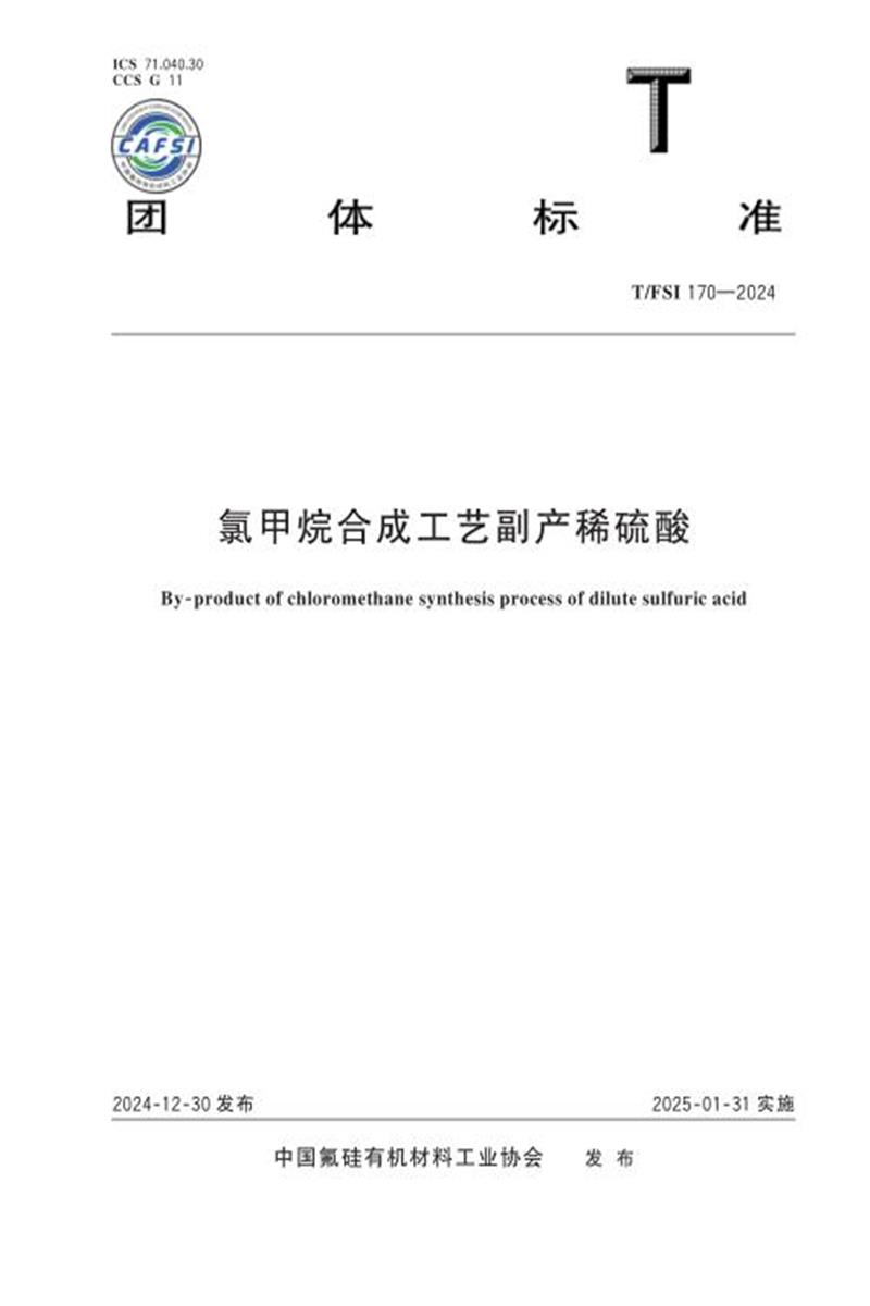 T/FSI 170-2024 氯甲烷合成工艺副产稀硫酸资源截图