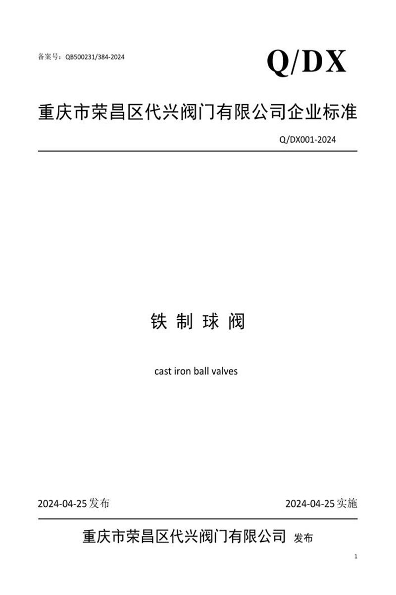 Q/DX 001-2024 铁制球阀资源截图