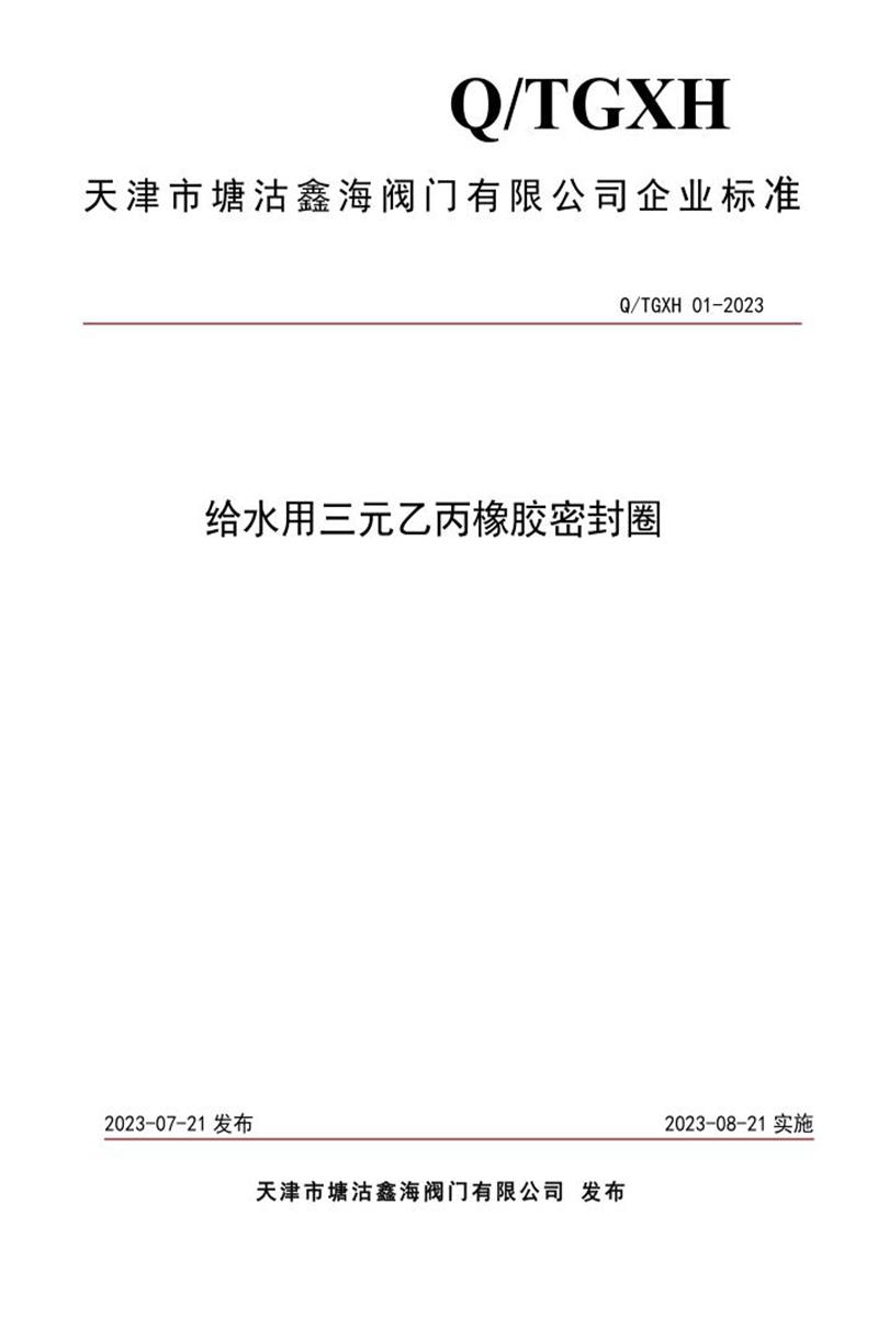 Q/TGXH 01-2023 给水用三元乙丙橡胶密封圈资源截图