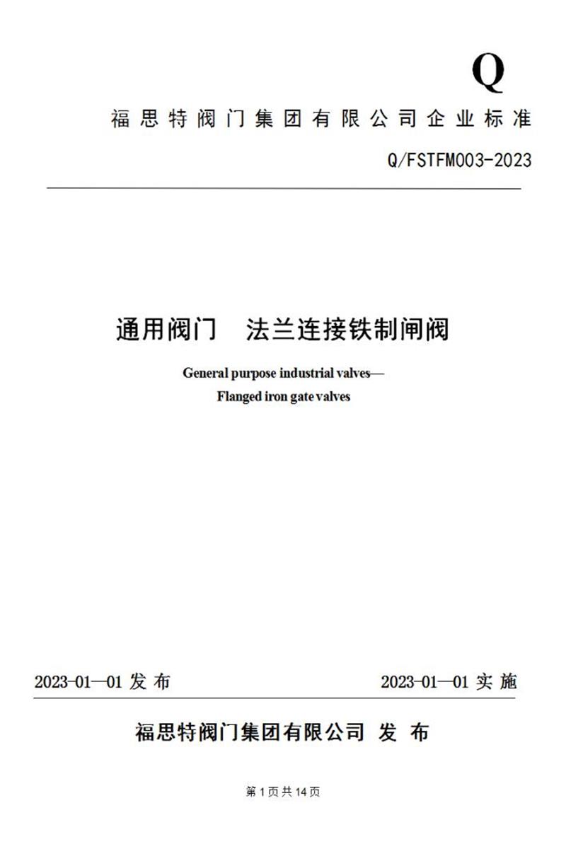Q/FSTFM003-2023 通用阀门 法兰连接铁制闸阀资源截图