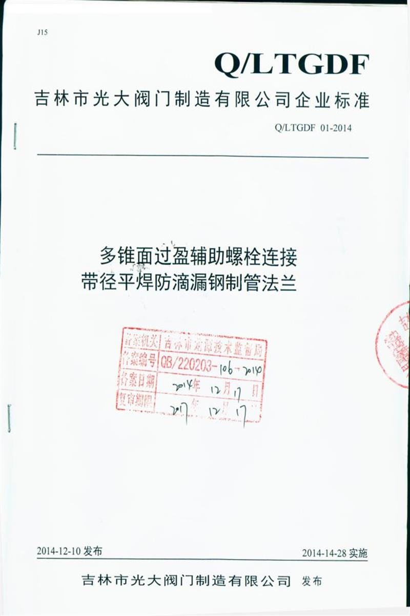 Q/LTGDF 01-2014 多锥面过盈辅助螺栓连接平焊带径防滴漏钢制管法兰资源截图