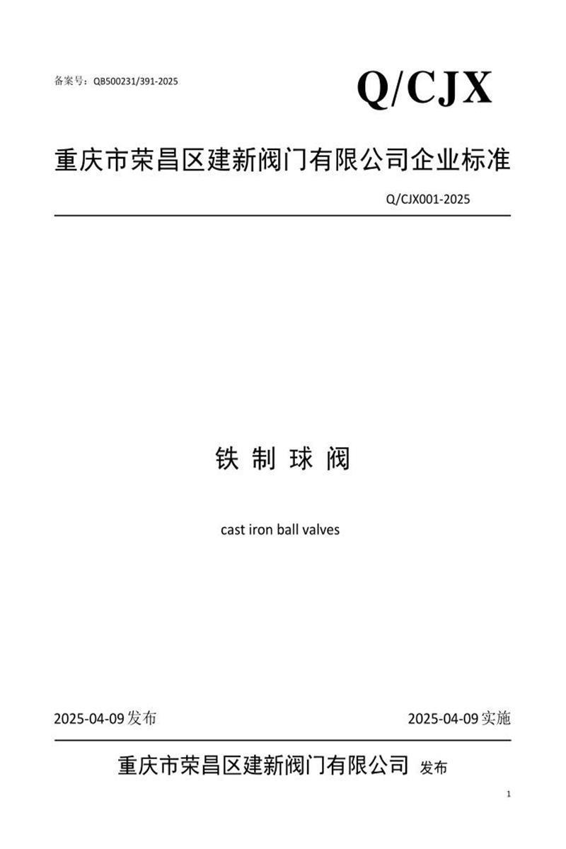 Q/CJX 001-2025 铁制球阀资源截图