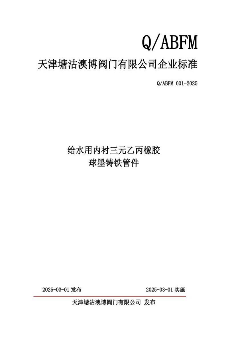 Q/ABFM 001-2025 给水用内衬三元乙丙橡胶 球墨铸铁管件资源截图